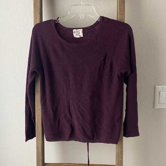 Hippie Rose Tops - Hippie Rose - maroon sweater lace up detail